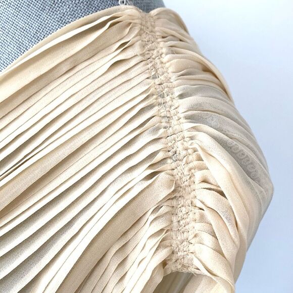 Vintage Cream Delicate Pleated Silk Scarf 79” Beaded Victorian Romantic Firly - Picture 10 of 10